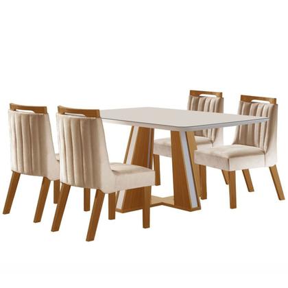 Imagem de Mesa de Jantar 4 Lugares Madri com Vidro Cinamomo/Off White/Creme - Lj Móveis
