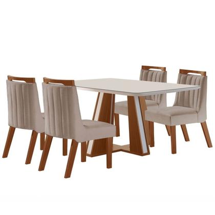 Imagem de Mesa de Jantar 4 Lugares Madri com Vidro Premio/Off White/Linho Bege - Lj Móveis