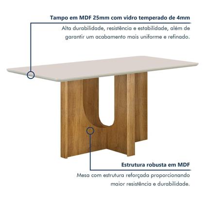 Imagem de Mesa de Jantar 4 Lugares Retangular 120cm Tampo Vidro/MDF de 2,5cm Dora