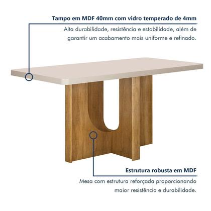 Imagem de Mesa de Jantar 4 Lugares Retangular 120cm Tampo Vidro/MDF de de 4cm Dora