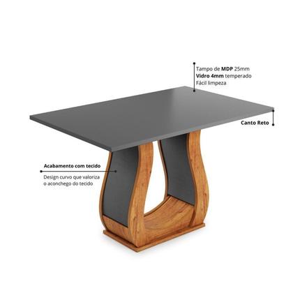 Imagem de Mesa de Jantar 4 Lugares Retangular Tampo de Vidro e Mdp Inovare