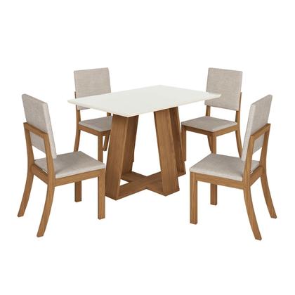 Imagem de Mesa de Jantar 4 Lugares Sales/Milla com Vidro Nature/Off White/Linho - Pnr Móveis