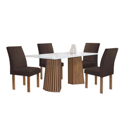 Imagem de Mesa de Jantar 4 Lugares Stella Canela com Vidro Ripado Chocolate/Off White/Marrom - Cel Móveis