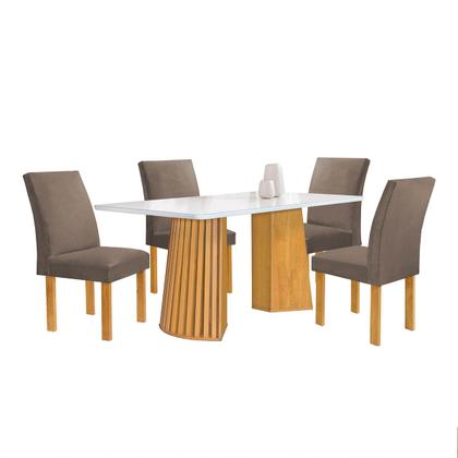 Imagem de Mesa de Jantar 4 Lugares Stella Canela com Vidro Ripado Cinamomo/Off White/Bege Escuro - Cel Móveis