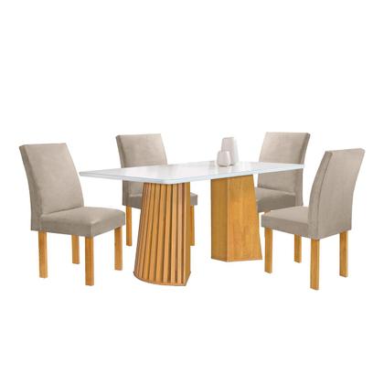 Imagem de Mesa de Jantar 4 Lugares Stella Canela com Vidro Ripado Cinamomo/Off White/Boucle  - Cel Móveis