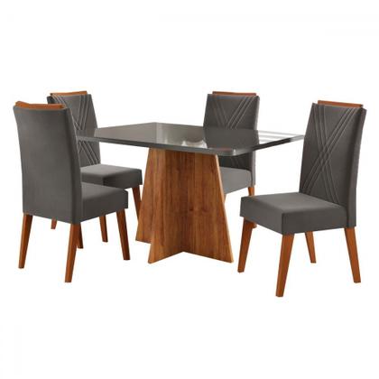 Imagem de Mesa de Jantar 4 Lugares Stilo Mel/Cinza/Veludo Cinza - Viero Móveis