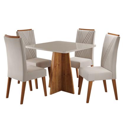 Imagem de Mesa de Jantar 4 Lugares Street com Vidro Mel/Bege/Off White - Viero Móveis