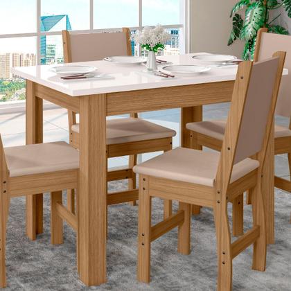 Imagem de Mesa de Jantar 4 Lugares Tampo 108cm sem Vidro Bellagio Carvalho/Off White - Poliman