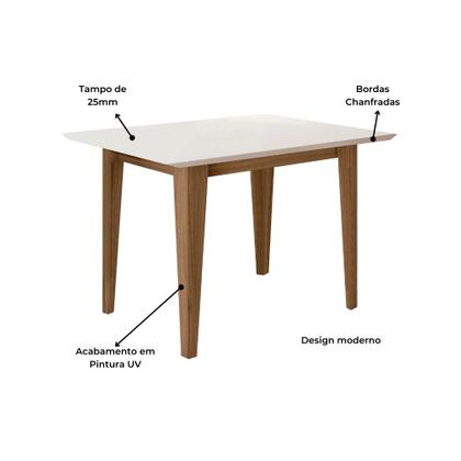 Imagem de Mesa de Jantar 4 Lugares Tampo Chanfrado 120cm sem Vidro Kate Carvalho/Off White - Poliman