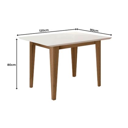 Imagem de Mesa de Jantar 4 Lugares Tampo Chanfrado 120cm sem Vidro Kate Carvalho/Off White - Poliman