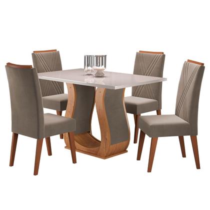 Imagem de Mesa de Jantar 4 Lugares Universe com Vidro Mel/Perola/Off White - Viero Móveis