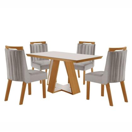 Imagem de Mesa de Jantar 4 Lugares Viena com Vidro Cinamomo/Off White/Linho Cinza - Lj Móveis