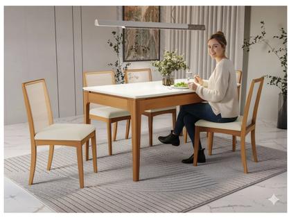 Imagem de Mesa de Jantar 6 Cadeiras 6 Lugares Retangular Madeira Kappesberg Luna