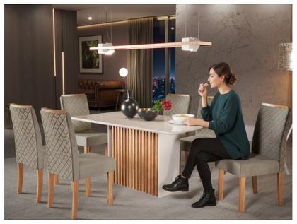 Imagem de Mesa de Jantar 6 Cadeiras 6 Lugares Retangular Mel e Off White Sonetto Móveis Cris