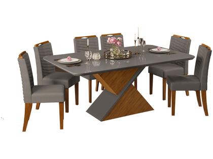 Mesa de Jantar 6 Cadeiras Retangular Cinza e Lunar DJ Móveis Firenze Imagem de Mesa de Jantar 6 Cadeiras Retangular Cinza e Lunar DJ Móveis Firenze