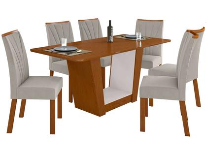 Imagem de Mesa de Jantar 6 Cadeiras Retangular Frassino e Off White Tampo de MDF Apogeu Móveis Lopas
