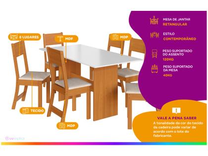 Imagem de Mesa de Jantar 6 Cadeiras Retangular Freijo e Off White Indekes Luiza