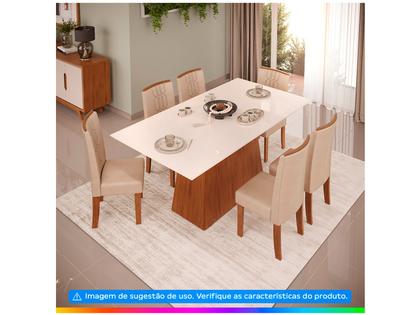 Mesa de Jantar 6 Cadeiras Retangular Freijó Off White e Creme DJ Móveis Copenhague Imagem de Mesa de Jantar 6 Cadeiras Retangular Freijó Off White e Creme DJ Móveis Copenhague
