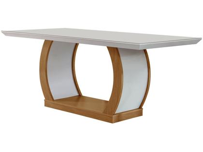 Imagem de Mesa de Jantar 6 Cadeiras Retangular Imbuia e Off White Tampo de MDF com Vidro Rufato Jade