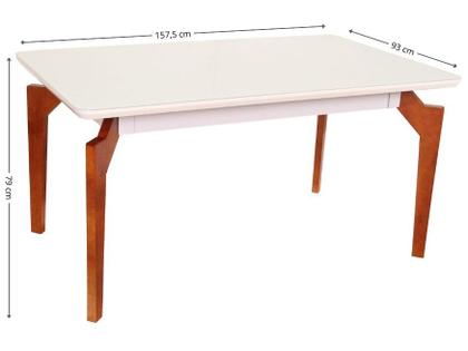 Mesa de Jantar 6 Cadeiras Retangular Madeira Maciça Mel e Off-White Tampo de Vidro Abeille Móveis São Carlos Imagem de Mesa de Jantar 6 Cadeiras Retangular Madeira Maciça Mel e Off-White Tampo de Vidro Abeille Móveis São Carlos