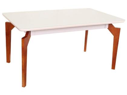 Mesa de Jantar 6 Cadeiras Retangular Madeira Maciça Mel e Off-White Tampo de Vidro Abeille Móveis São Carlos Imagem de Mesa de Jantar 6 Cadeiras Retangular Madeira Maciça Mel e Off-White Tampo de Vidro Abeille Móveis São Carlos