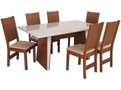Mesa de Jantar 6 Cadeiras Retangular Naturalle e Off-White Tampo de MDF Verona Móveis São Carlos Imagem de Mesa de Jantar 6 Cadeiras Retangular Naturalle e Off-White Tampo de MDF Verona Móveis São Carlos