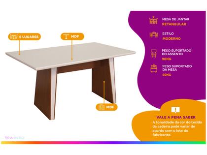 Mesa de Jantar 6 Cadeiras Retangular Naturalle e Off-White Tampo de MDF Verona Móveis São Carlos Imagem de Mesa de Jantar 6 Cadeiras Retangular Naturalle e Off-White Tampo de MDF Verona Móveis São Carlos
