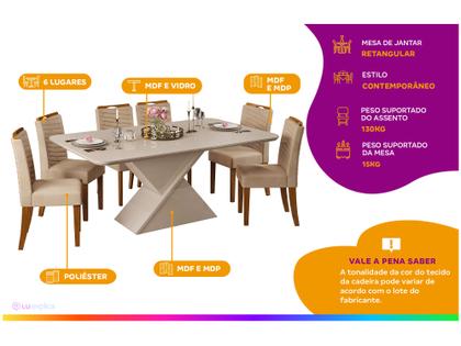 Imagem de Mesa de Jantar 6 Cadeiras Retangular Off White e Saara DJ Móveis Firenze