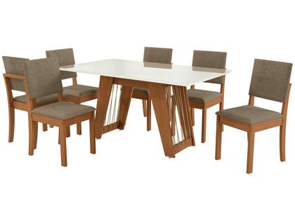 Mesa de Jantar 6 Cadeiras Retangular Tampo de MDF com Vidro Merlot Kappesberg Imagem de Mesa de Jantar 6 Cadeiras Retangular Tampo de MDF com Vidro Merlot Kappesberg