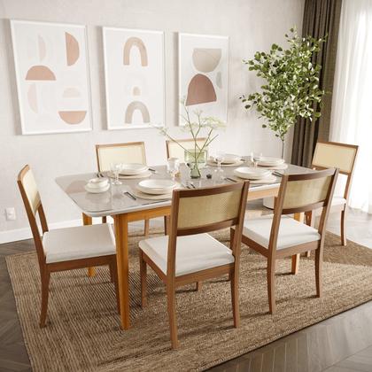 Imagem de Mesa de Jantar 6 Lugares 180cm com Tampo MDF e Vidro Tangará CabeCasa MadeiraOriginals