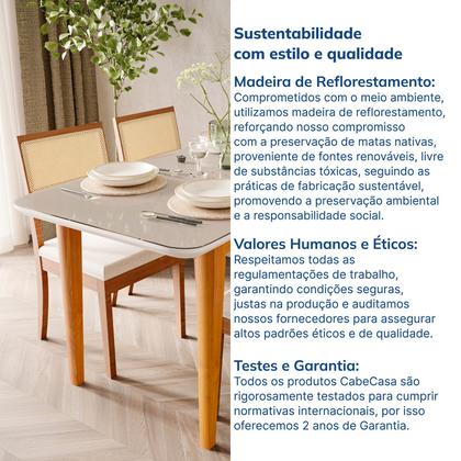 Imagem de Mesa de Jantar 6 Lugares 180cm com Tampo MDF e Vidro Tangará CabeCasa MadeiraOriginals