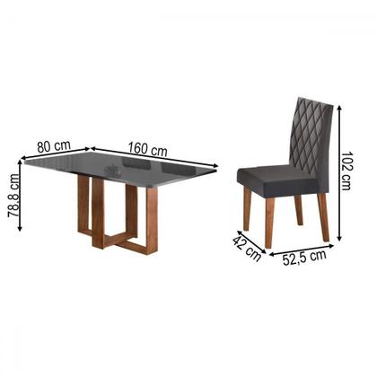 Imagem de Mesa de Jantar 6 Lugares Afrodite Mel/Cinza/Veludo Cinza - Viero Móveis
