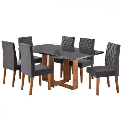 Imagem de Mesa de Jantar 6 Lugares Afrodite Mel/Cinza/Veludo Cinza - Viero Móveis