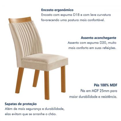 Imagem de Mesa de Jantar 6 Lugares Agata com Vidro Castanho/Cinamomo/Suede Creme - Lj Móveis