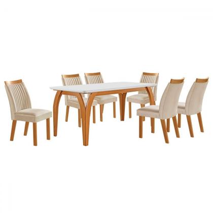 Imagem de Mesa de Jantar 6 Lugares Agata com Vidro Castanho/Cinamomo/Suede Creme - Lj Móveis