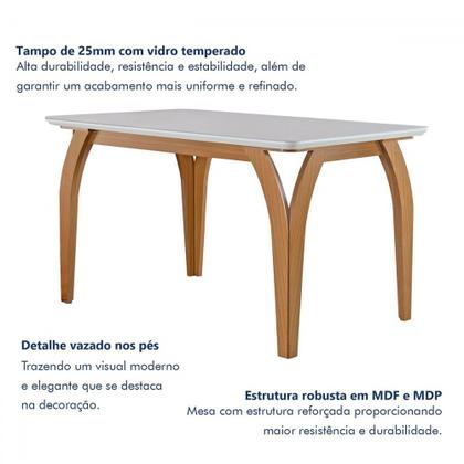 Imagem de Mesa de Jantar 6 Lugares Agata com Vidro Castanho/Cinamomo/Suede Creme - Lj Móveis