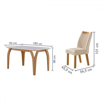 Imagem de Mesa de Jantar 6 Lugares Agata com Vidro Castanho/Cinamomo/Suede Creme - Lj Móveis