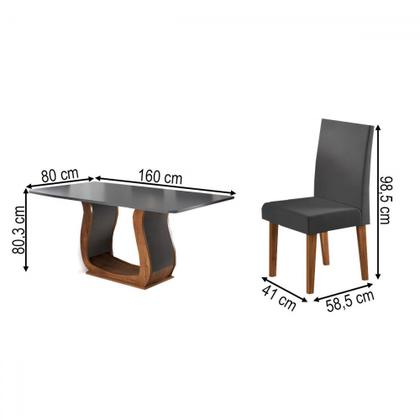 Imagem de Mesa de Jantar 6 Lugares Amarena Mel/Cinza/Veludo Cinza - Viero Móveis