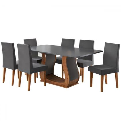 Imagem de Mesa de Jantar 6 Lugares Amarena Mel/Cinza/Veludo Cinza - Viero Móveis