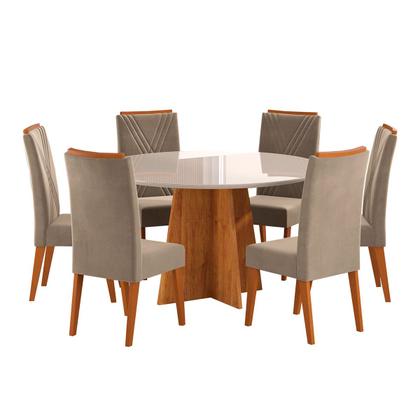 Imagem de Mesa de Jantar 6 Lugares Calm com Vidro Mel/Perola/Off White - Viero Móveis