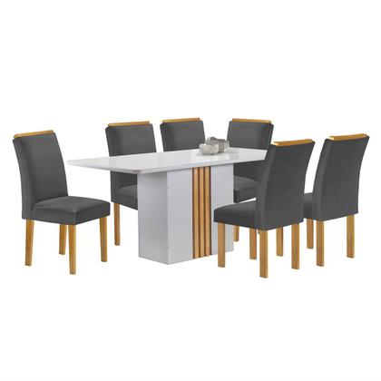 Imagem de Mesa de Jantar 6 Lugares Celeste Luisa com Vidro Off White/Cinamomo/Cinza - Cel Móveis