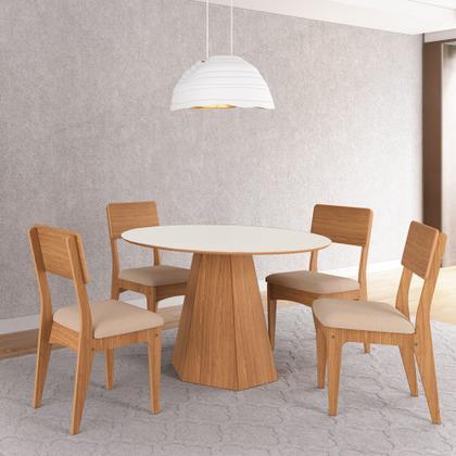 Imagem de Mesa de Jantar 6 Lugares com Pé Hexagonal Off White/ Freijó