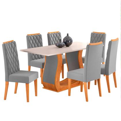 Imagem de Mesa de Jantar 6 Lugares Dallas Mel/Blonde/Veludo Cinza - Panorama Móveis