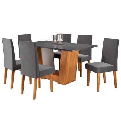 Imagem de Mesa de Jantar 6 Lugares Floripa Mel/Cinza/Veludo Grafite - Viero Móveis