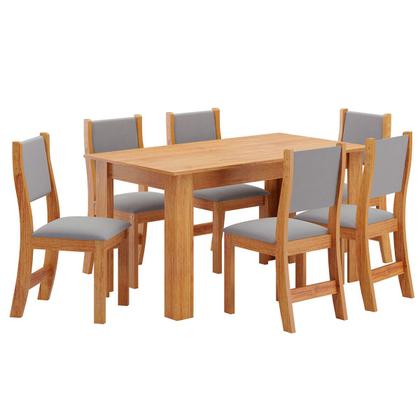 Imagem de Mesa de Jantar 6 Lugares Isis Mel/Veludo Cinza - Viero Móveis