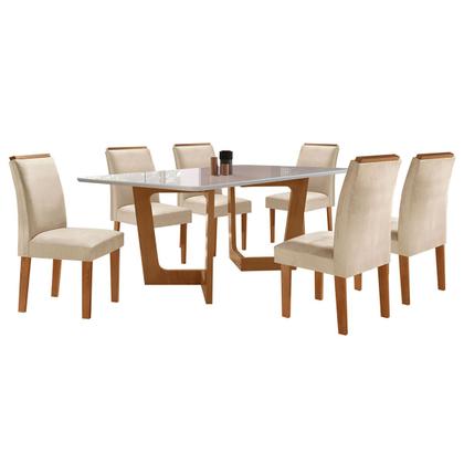 Imagem de Mesa de Jantar 6 Lugares Itália com Vidro Cinamomo/Off White/Bege - Panorama Móveis