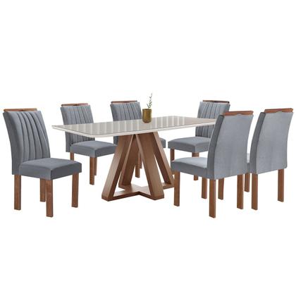 Imagem de Mesa de Jantar 6 Lugares Kyra/Arizona com Vidro Chocolate/Off White/Suede Cinza - Cel Móveis