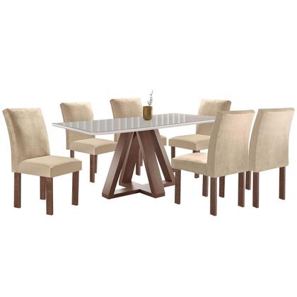 Imagem de Mesa de Jantar 6 Lugares Kyra/Canela com Vidro Chocolate/Off White/Suede Cru - Cel Móveis
