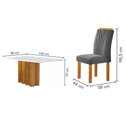 Imagem de Mesa de Jantar 6 Lugares Lorena Londres com Vidro Cinamomo/Off White/Cinza - Cel Móveis