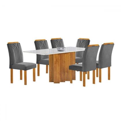 Imagem de Mesa de Jantar 6 Lugares Lorena Londres com Vidro Cinamomo/Off White/Cinza - Cel Móveis